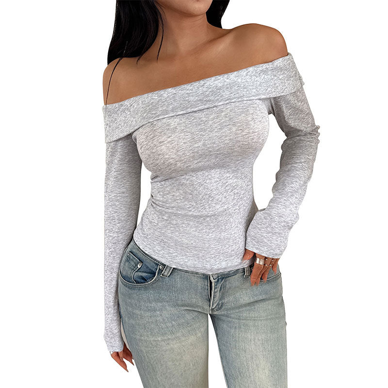 Damen Schulterfreies Langarm-Top mit tailliertem Schnitt und feinem Rippstrick Shop Nory