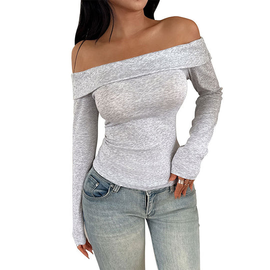 Damen Schulterfreies Langarm-Top mit tailliertem Schnitt und feinem Rippstrick Shop Nory
