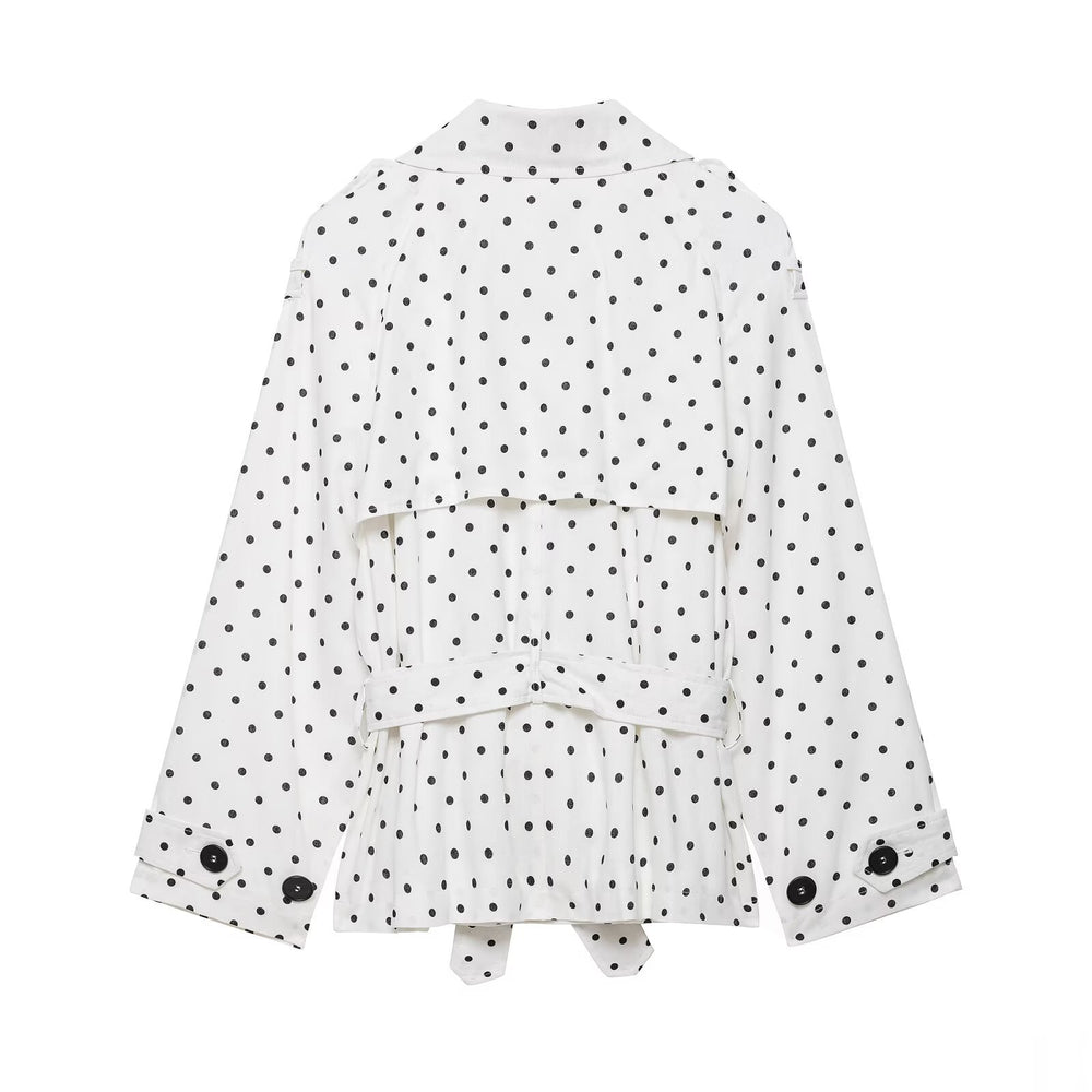 Damen Gepunktete Cropped Trenchjacke mit Bindegürtel Shop Nory