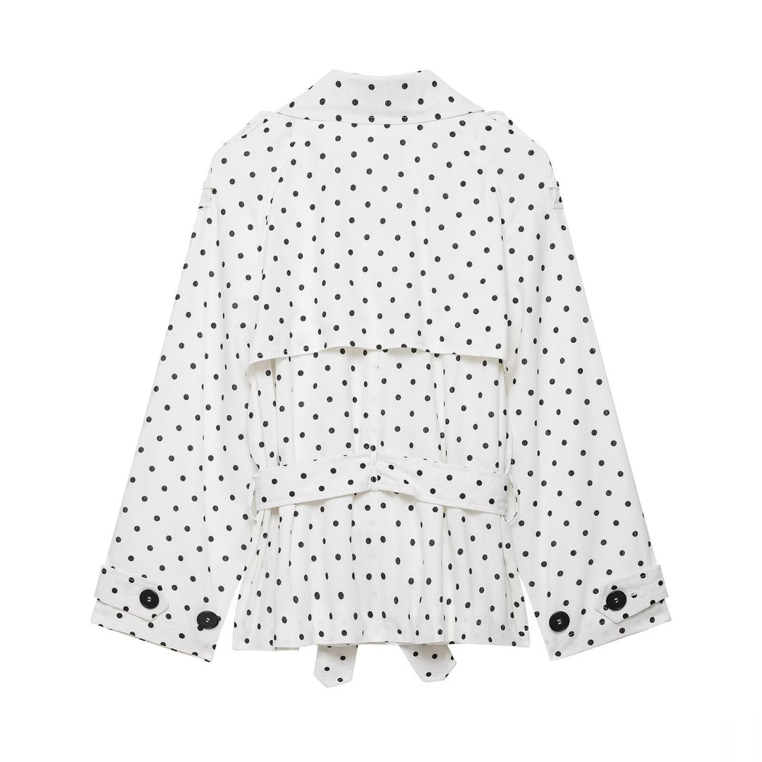 Damen Gepunktete Cropped Trenchjacke mit Bindegürtel Shop Nory