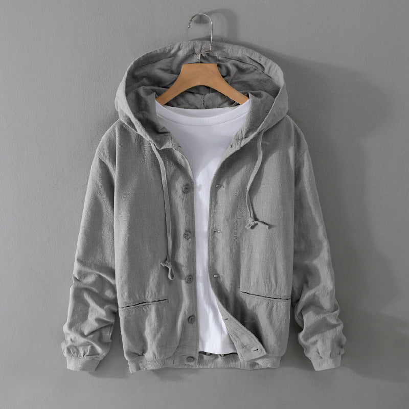 Herren Leichte Leinen-Hoodiejacke mit Knopfleiste und Kordelzug Shop Nory