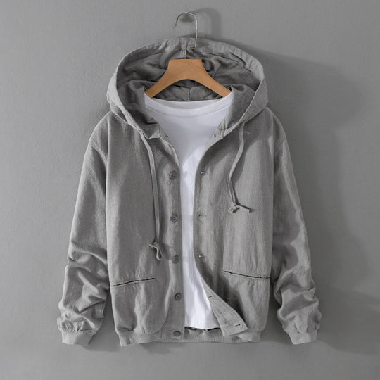 Herren Leichte Leinen-Hoodiejacke mit Knopfleiste und Kordelzug Shop Nory