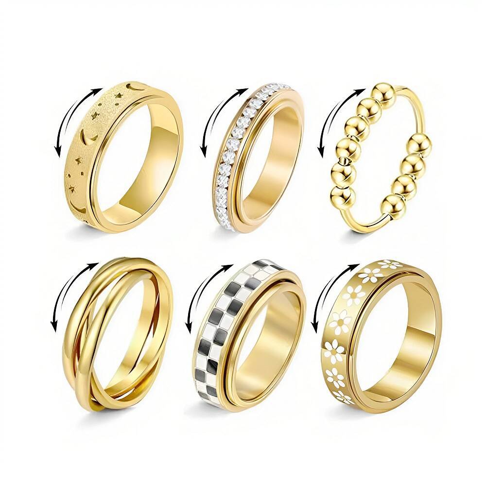 Herren Ring mit kreativen Schwarz-Weiß-Karomuster und goldener Verzierung Shop Nory