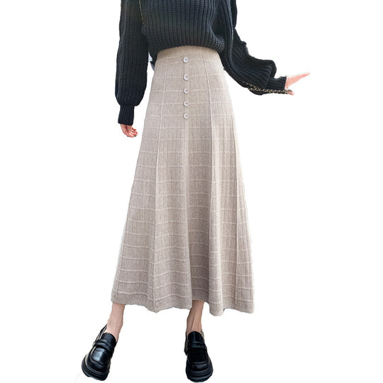 Damen Langer Plissee-Rock mit Knopfdetails Shop Nory