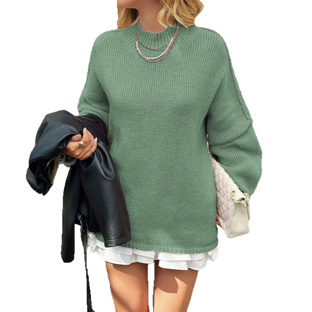 Damen nan oversized Strickpullover mit Stehkragen, überschnittener Schulter und Ballonärmeln Shop Nory