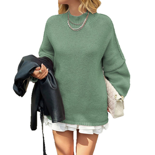 Damen nan oversized Strickpullover mit Stehkragen, überschnittener Schulter und Ballonärmeln Shop Nory