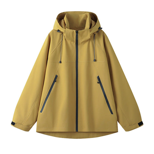 Damen technische Outdoor-Jacke mit verstellbarer Kapuze und funktionalen Reißverschlusstaschen Shopnory