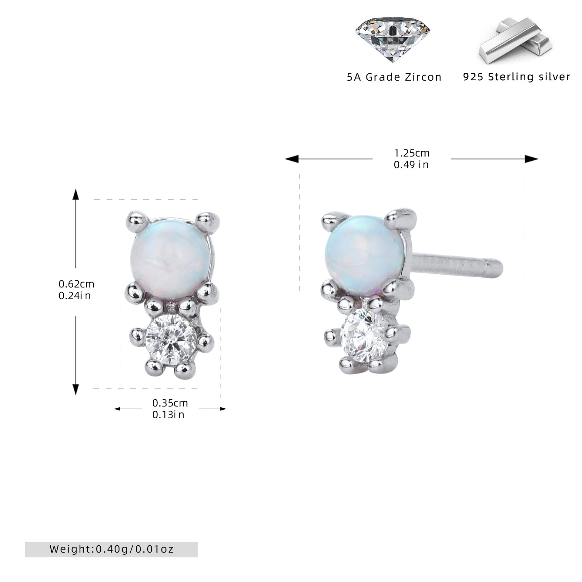 Damen Ohrstecker aus 925er Sterling Silber mit hochwertigem Zirkon und opalisierendem Design Shop Nory