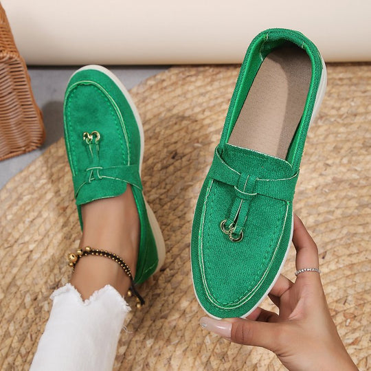 Damen Slipper-Loafer aus Velourslederoptik mit dekorativem Knotenriemen und leicht profilierter Gummisohle Shop Nory