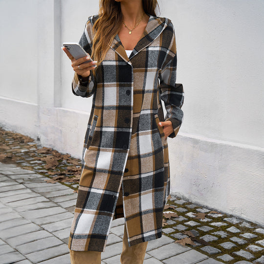 Damen nan lockeres Kapuzen-Hemdkleid mit karierter Flanelloptik, durchgehender Knopfleiste und hohem Beinschlitz Shop Nory