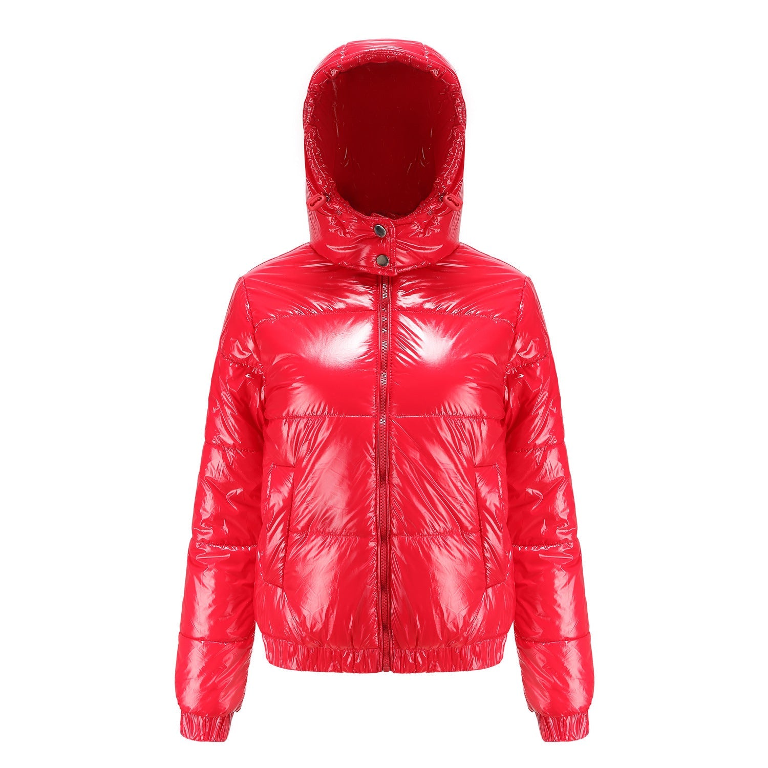 Damen Hochglänzende Steppjacke mit abnehmbarer Kapuze ShopNory