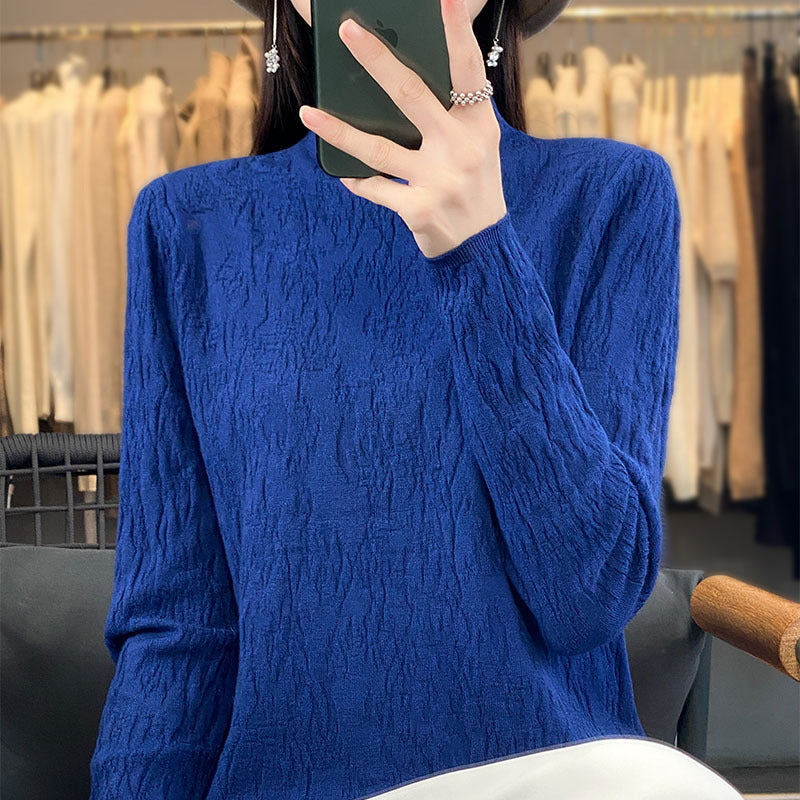 Damen Strukturierter Feinstrick-Pullover mit kurzem Stehkragen und Crinkle-Optik Shop Nory