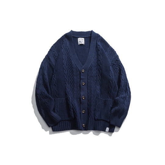 Unisex Oversize-Strickcardigan mit Zopfmuster, V‑Ausschnitt und aufgesetzten Taschen Shop Nory