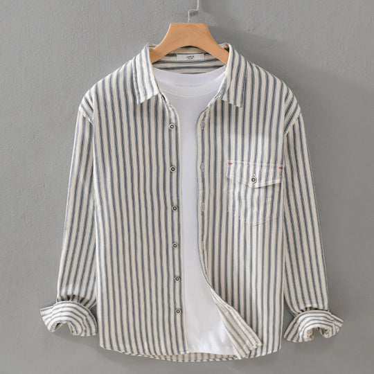 Herren Gestreiftes Overshirt aus leichter Baumwollmischung mit Brustklappe und Relaxed-Fit Shop Nory