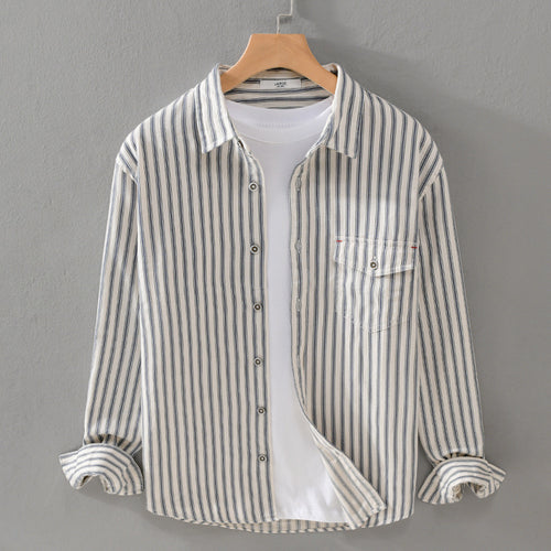Herren Gestreiftes Overshirt aus leichter Baumwollmischung mit Brustklappe und Relaxed-Fit Shop Nory