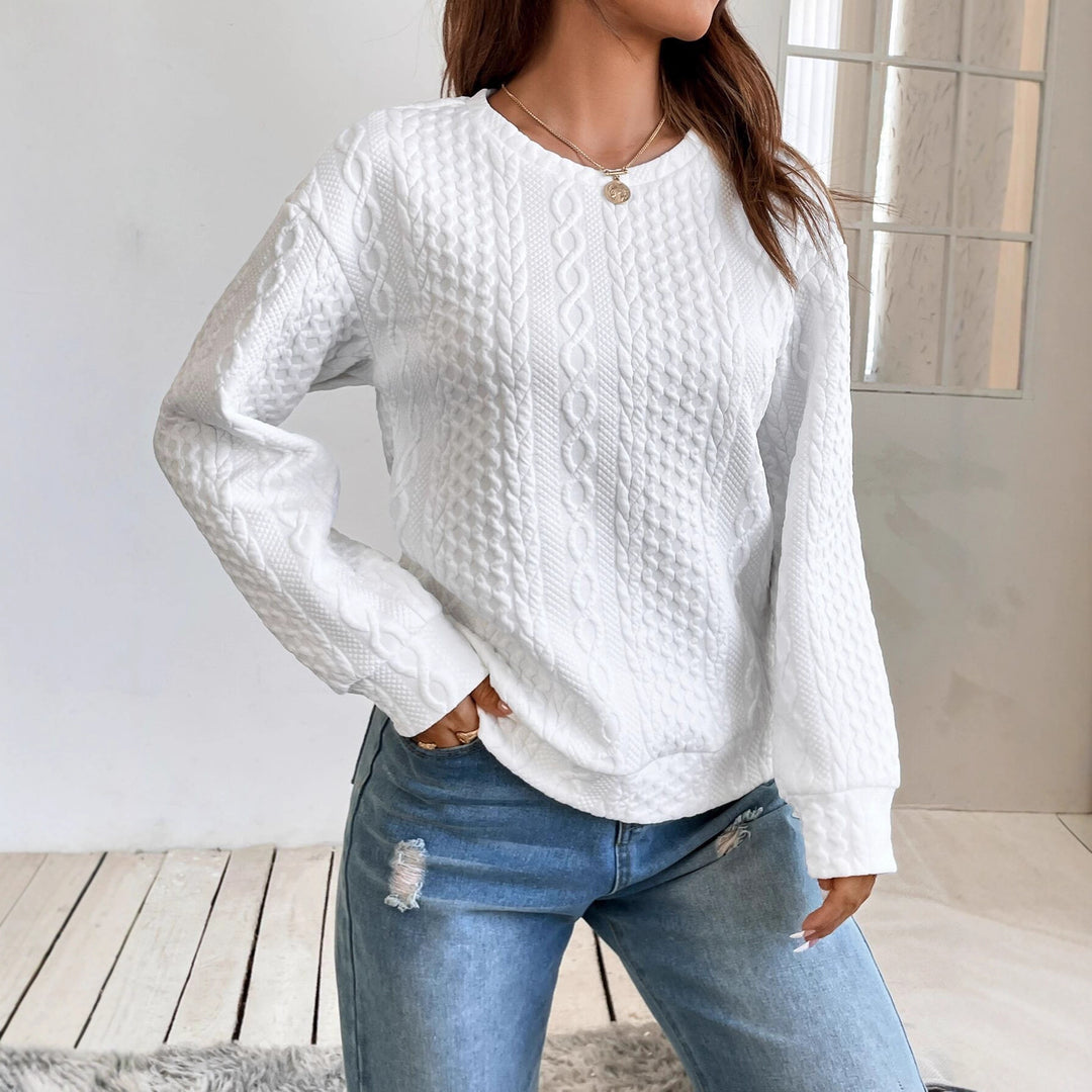 Damen Zopfmuster‑Sweatshirt mit Rundhals, texturierter Oberfläche und lockerer Passform Shop Nory