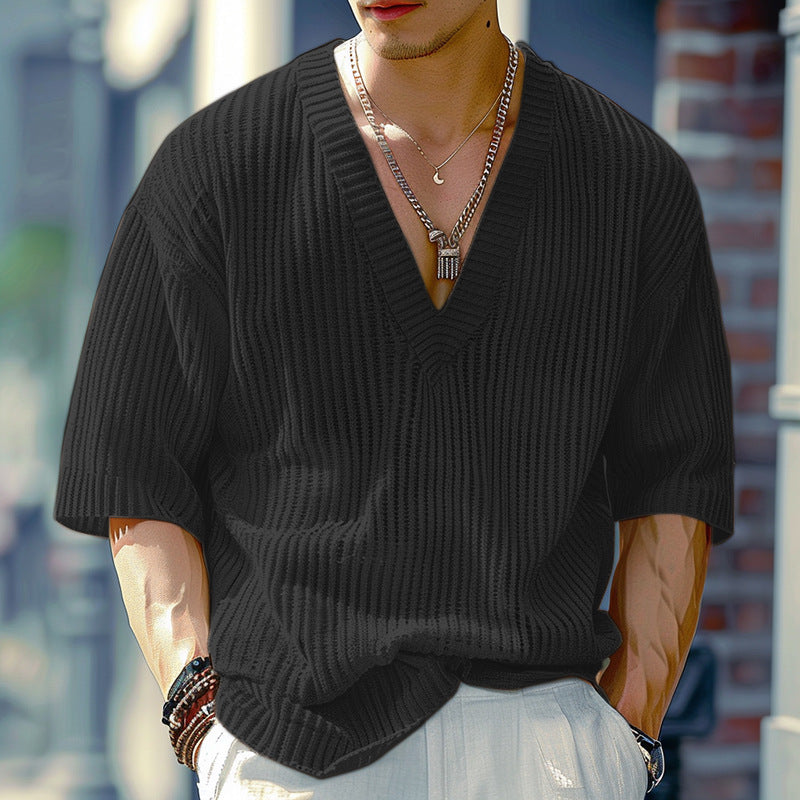 Damen V-Ausschnitt Oversize-Shirt aus strukturiertem Baumwollmaterial