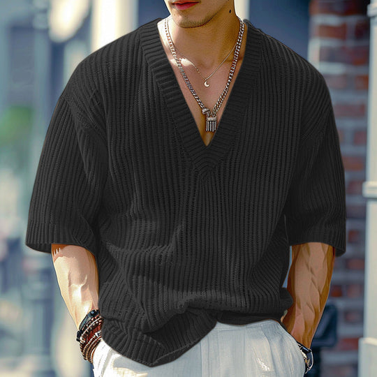 Damen V-Ausschnitt Oversize-Shirt aus strukturiertem Baumwollmaterial
