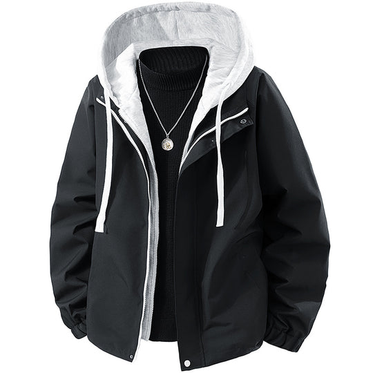 Herren Zweilagige Windbreaker-Kapuzenjacke mit Kontrastfutter und verdecktem Reißverschluss Shop Nory