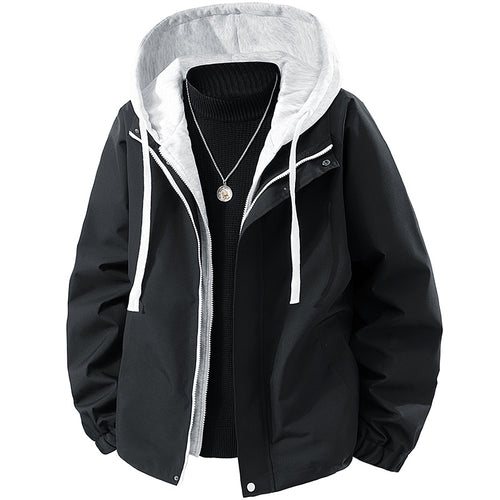 Herren Zweilagige Windbreaker-Kapuzenjacke mit Kontrastfutter und verdecktem Reißverschluss Shop Nory