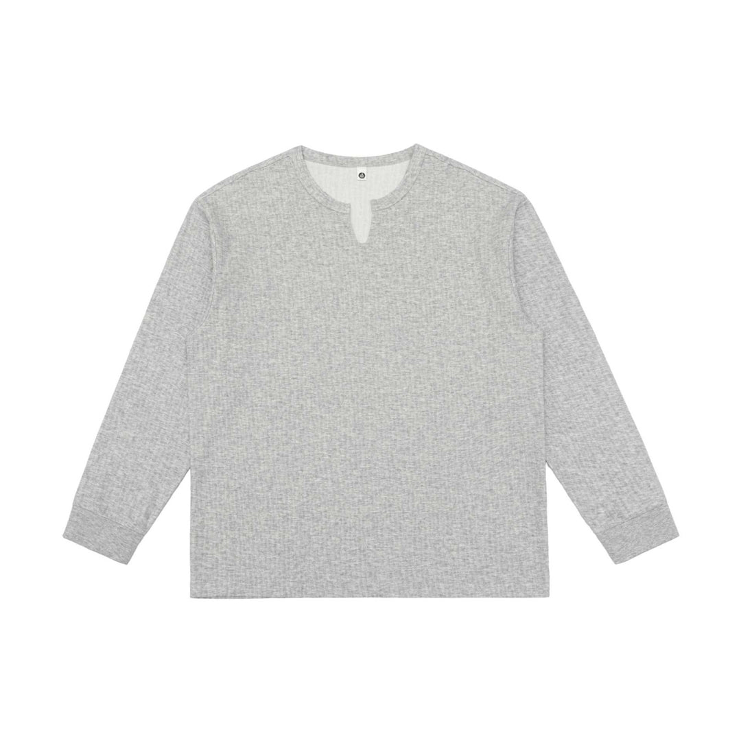 Unisex Leichtes Struktur-Langarmshirt mit Schlitzkragen und gerippten Bündchen Shop Nory