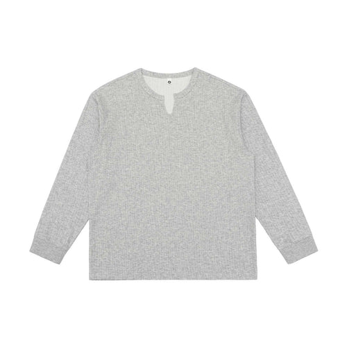 Unisex Leichtes Struktur-Langarmshirt mit Schlitzkragen und gerippten Bündchen Shop Nory