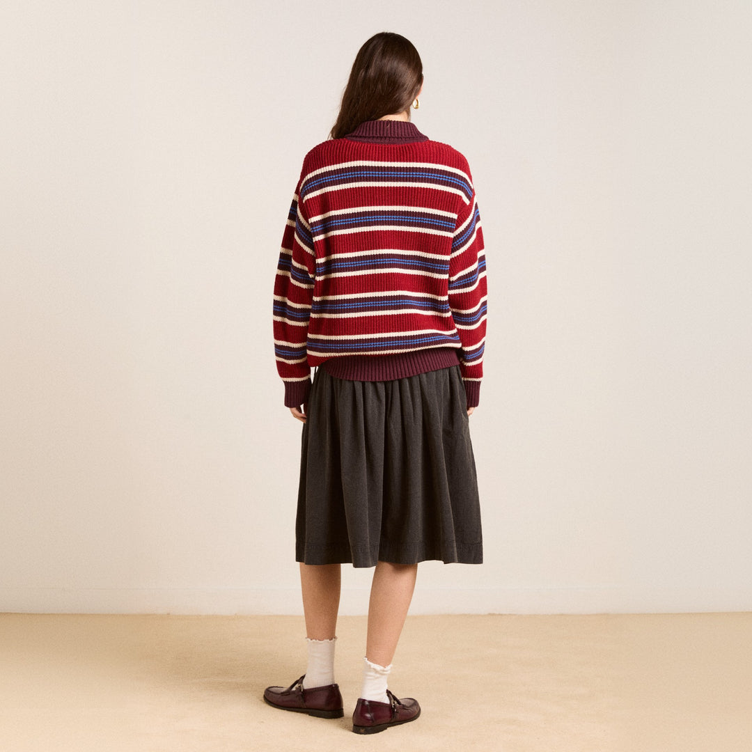 Damen Oversize Strickpullover mit Polokragen & mehrlagigem Streifenrelief Shop Nory