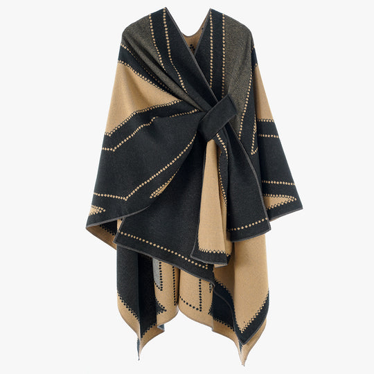 Damen Oversize-Cape aus Jacquard-Strick mit Bindeschlaufe Shop Nory