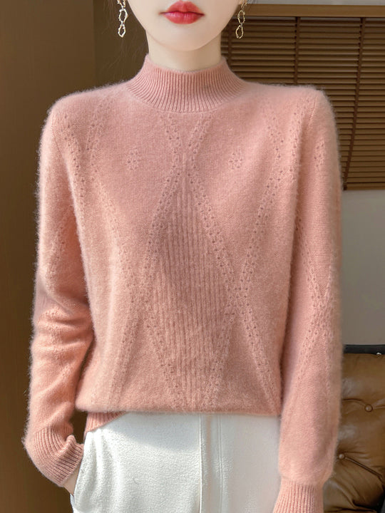 Damen Leichter Mockneck-Feinstrickpullover mit Ajour-Chevron und kaschmirweichem Finish Shop Nory