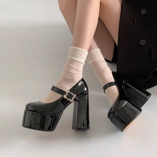 Damen Plateau-Mary-Jane Pumps mit hoher Plattform und sculpted Blockabsatz Shop Nory