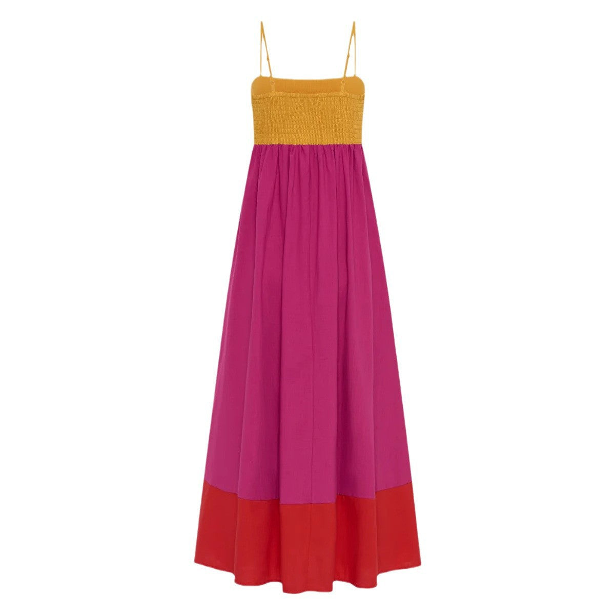 Damen Maxikleid mit farbenfrohem Blockdesign und verstellbaren Spaghettiträgern