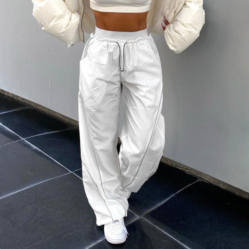 Damen nan weite Trackhose mit Tunnelzugbund, Kontrastnaht-Design und verstellbaren Saumkordeln Shop Nory