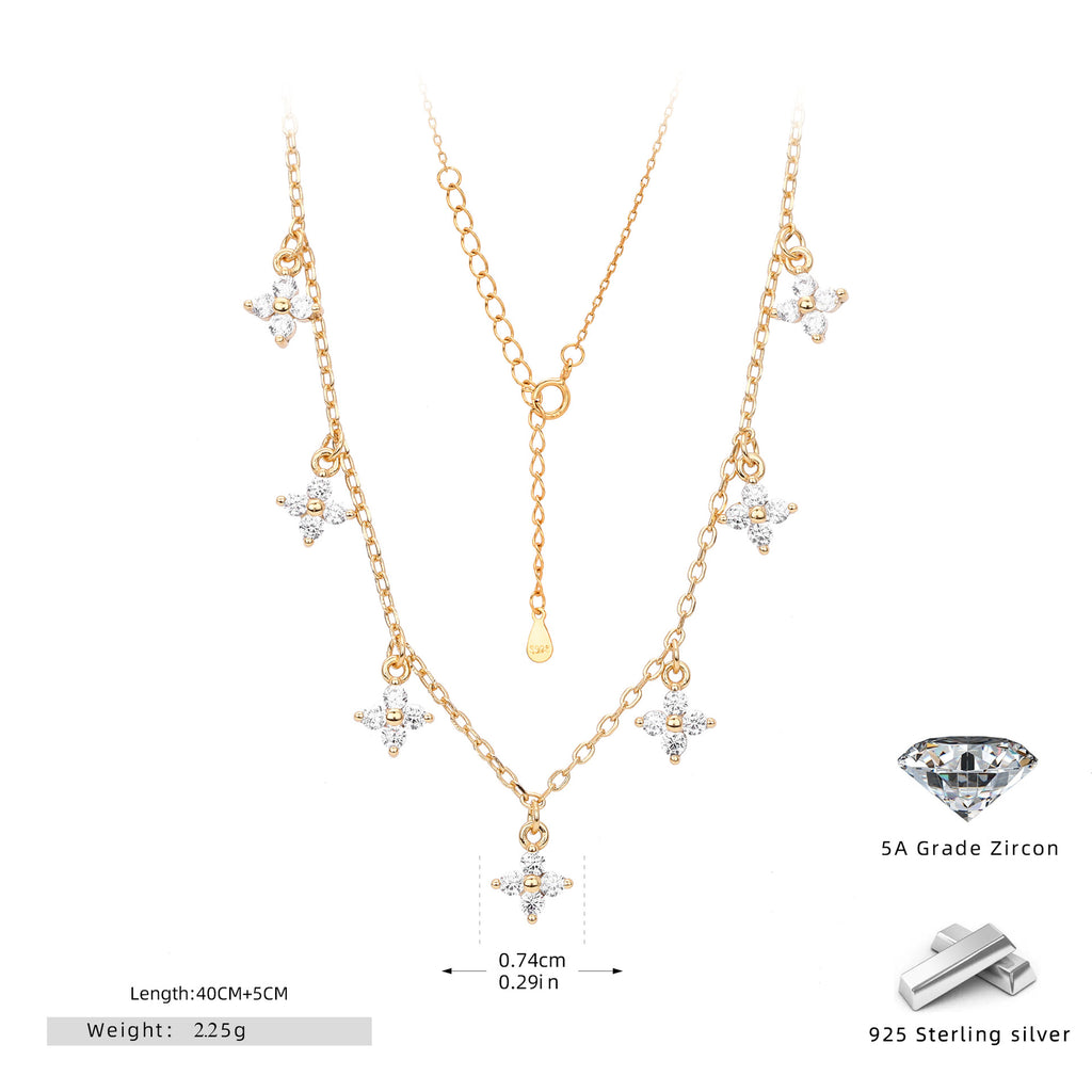 Damen Halskette mit funkelnden Zirkon-Stars aus 925 Sterling Silber Shop Nory