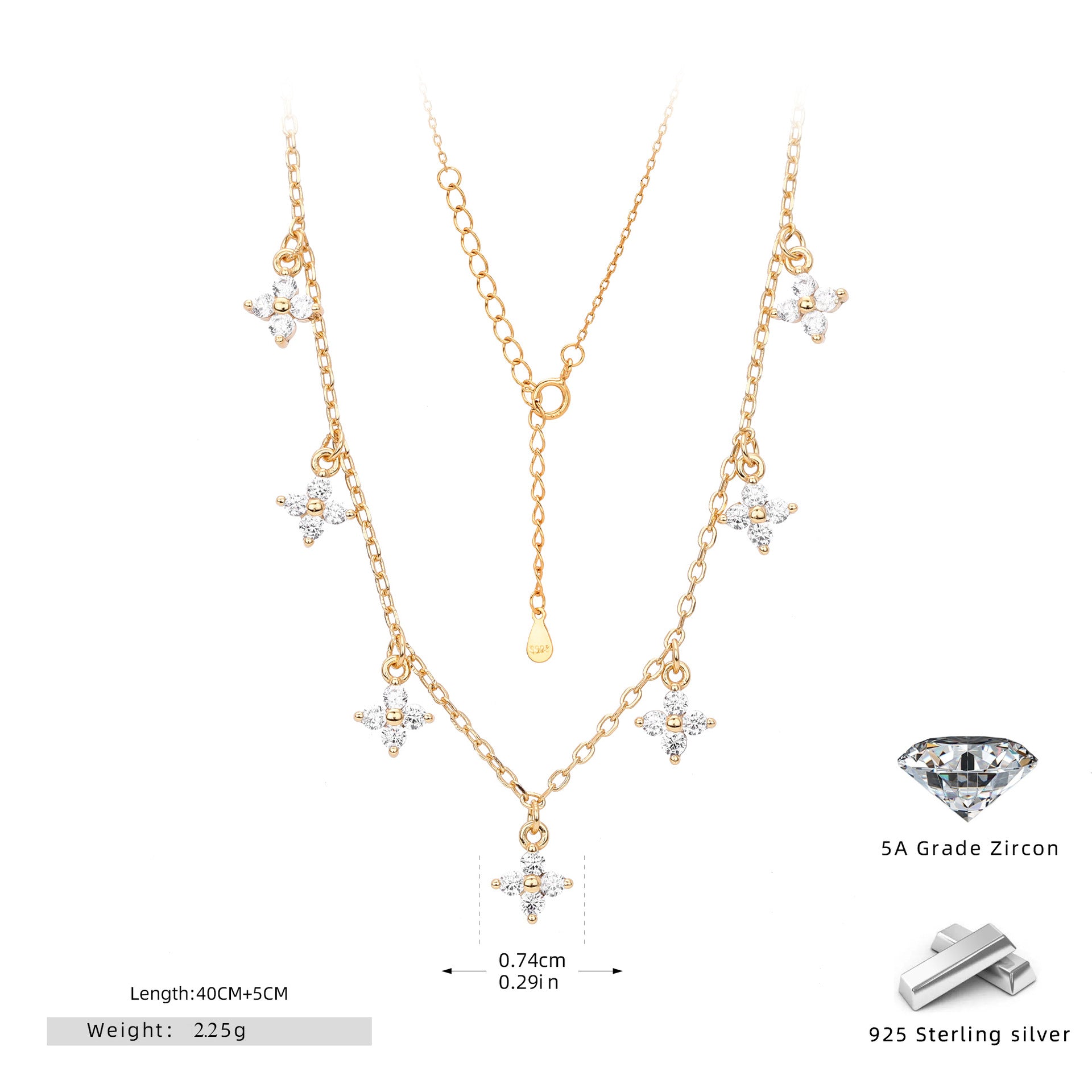 Damen Halskette mit funkelnden Zirkon-Stars aus 925 Sterling Silber Shop Nory