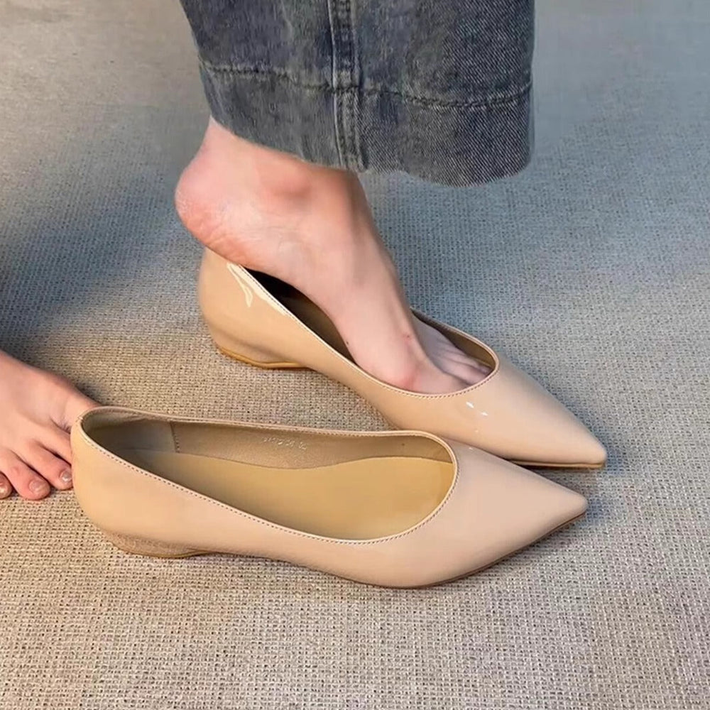 Damen spitze Ballerinas mit elegantem Glanz und verziertem Rand