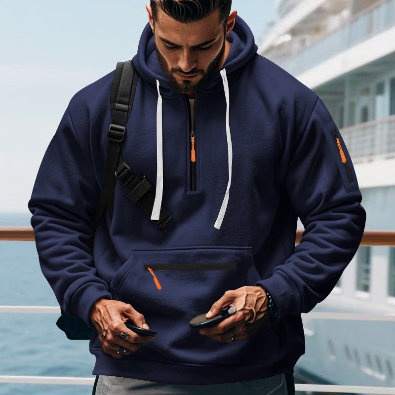 Herren nan technischer Half-Zip Hoodie mit Kängurutasche, Ärmeltasche und Reißverschluss-Details Shop Nory