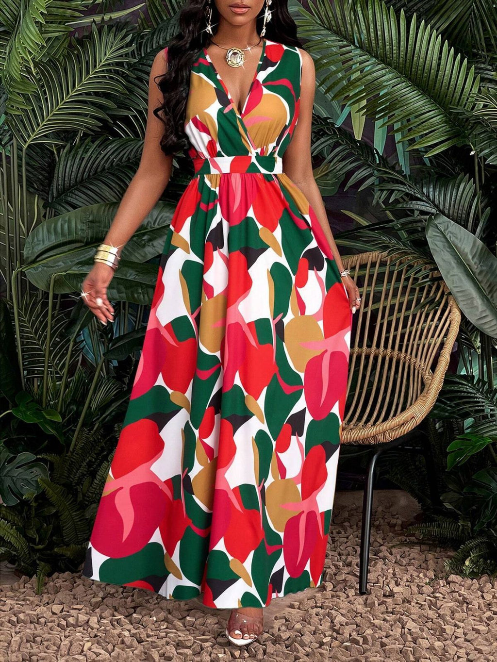 Damen Maxi-Kleid mit elegantem V-Ausschnitt Shopnory