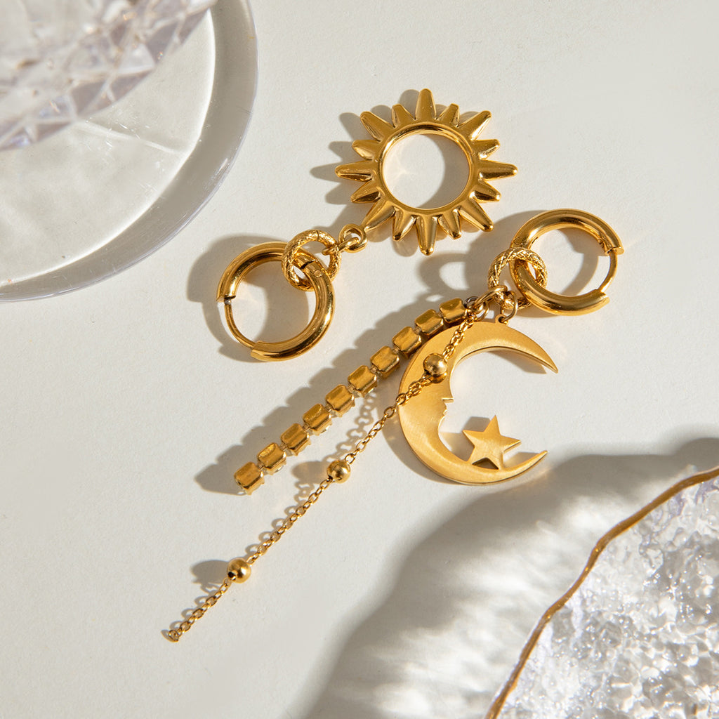 Damen Ohrhänger mit verspieltem Mond- und Sonnen-Design und funkelnden Kristall-Akzenten Shop Nory