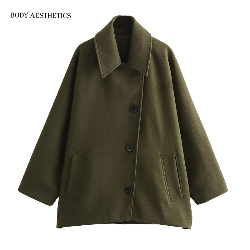 Damen Oversized Wollmix Boxy-Kurzmantel mit Reverskragen und Eingrifftaschen Shop Nory