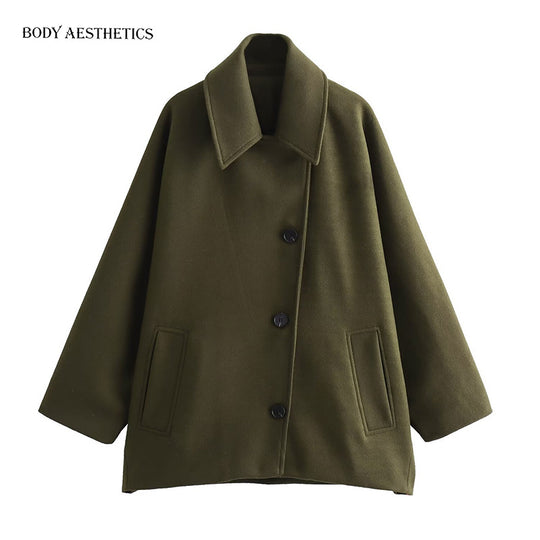 Damen Oversized Wollmix Boxy-Kurzmantel mit Reverskragen und Eingrifftaschen Shop Nory