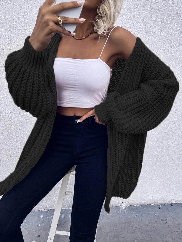 Damen Grobstrick-Cardigan mit voluminösen Ärmeln und offener Vorderseite
