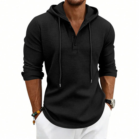 Herren Texturiertes Kapuzen-Langarmshirt mit Knopfleiste und Waffelstruktur Shop Nory