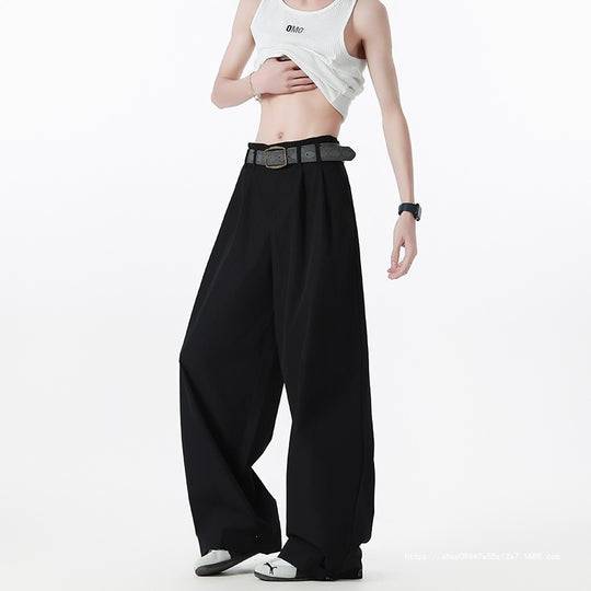 Damen Hochtaillierte weite Bundfaltenhose mit verkürztem Bein und verstellbaren Knopf-Bündchen Shop Nory