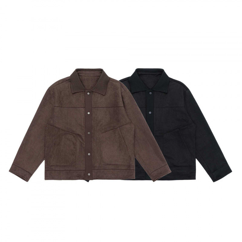 Unisex Boxy-Übergangsjacke mit Veloursstruktur, Hemdkragen und diagonalen Eingrifftaschen Shop Nory