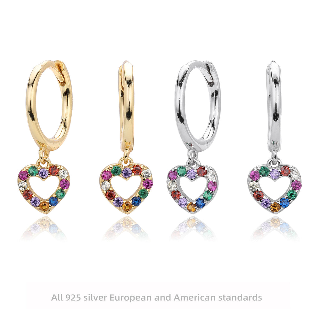 Damen Ohrhänger mit buntem Herzanhänger aus hochwertigem 925 Sterling Silber Shop Nory