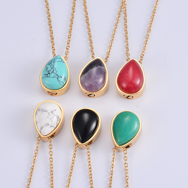 Damen goldene Halskette mit Tropfenanhänger aus hochwertigem Stein Shop Nory