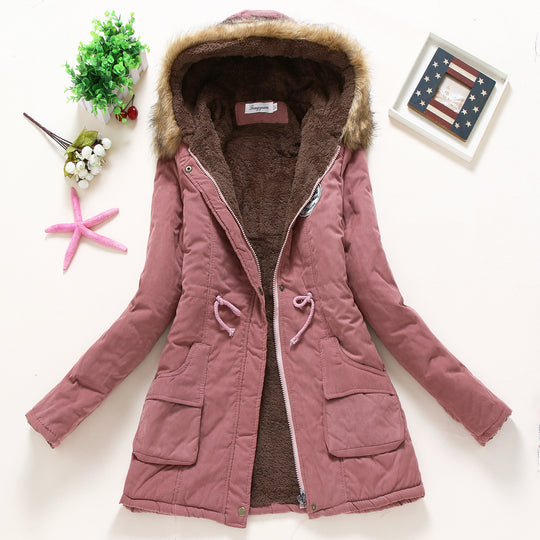 Damen taillierter Winterparka mit Teddyfutter Kunstfellkapuze und Tunnelzug Shop Nory