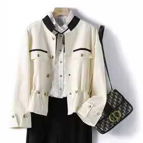 Damen Modische Jacke mit Stehkragen und Knopfleiste Shop Nory