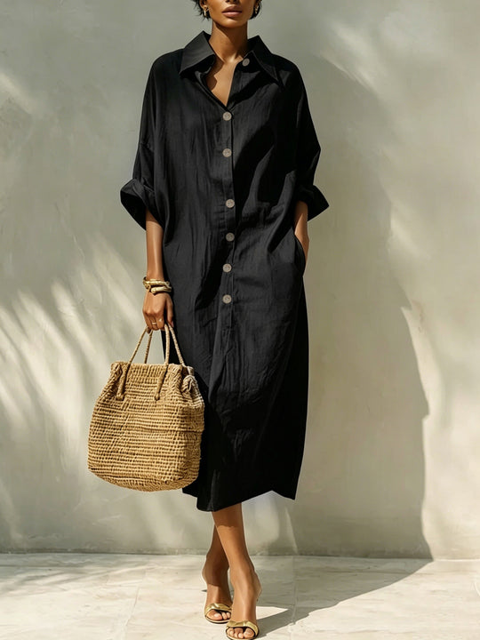 Damen Langes Oversize-Hemdblusenkleid mit Kentkragen und durchgehender Knopfleiste Shop Nory