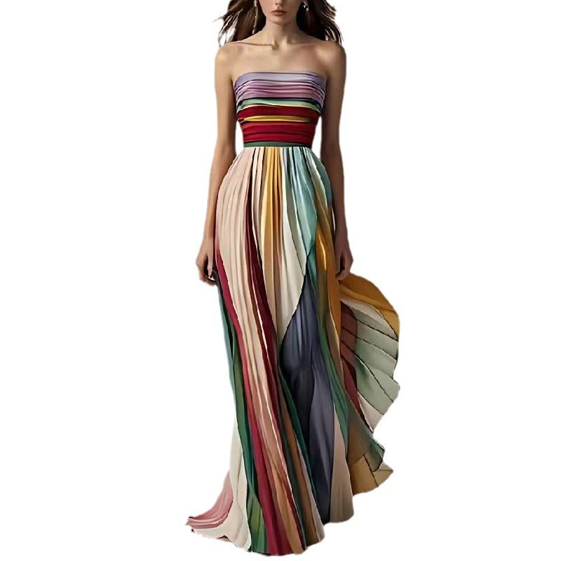 Damen Maxikleid mit Schwingenden Falten und Elegantem Bandeau-Ausschnitt